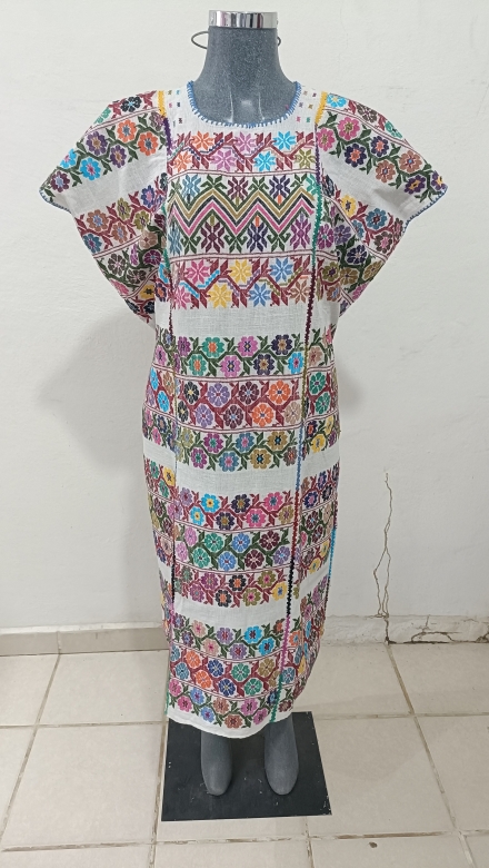 HUPIL BLANCO DE TRES LIENZO LINEAS DE COLORES TECNICA DE GASA FINA.